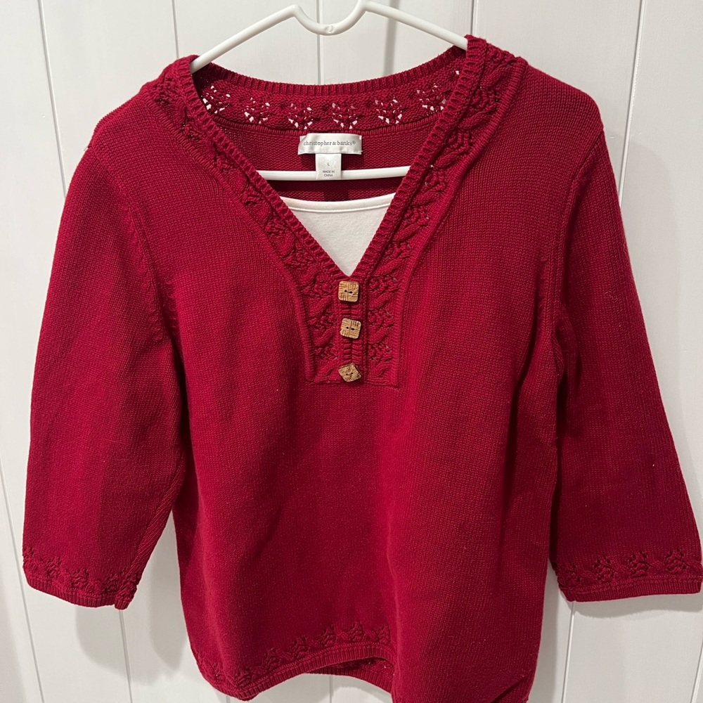 Christopher and Banks red 3/4 sleeve sweater Size L
